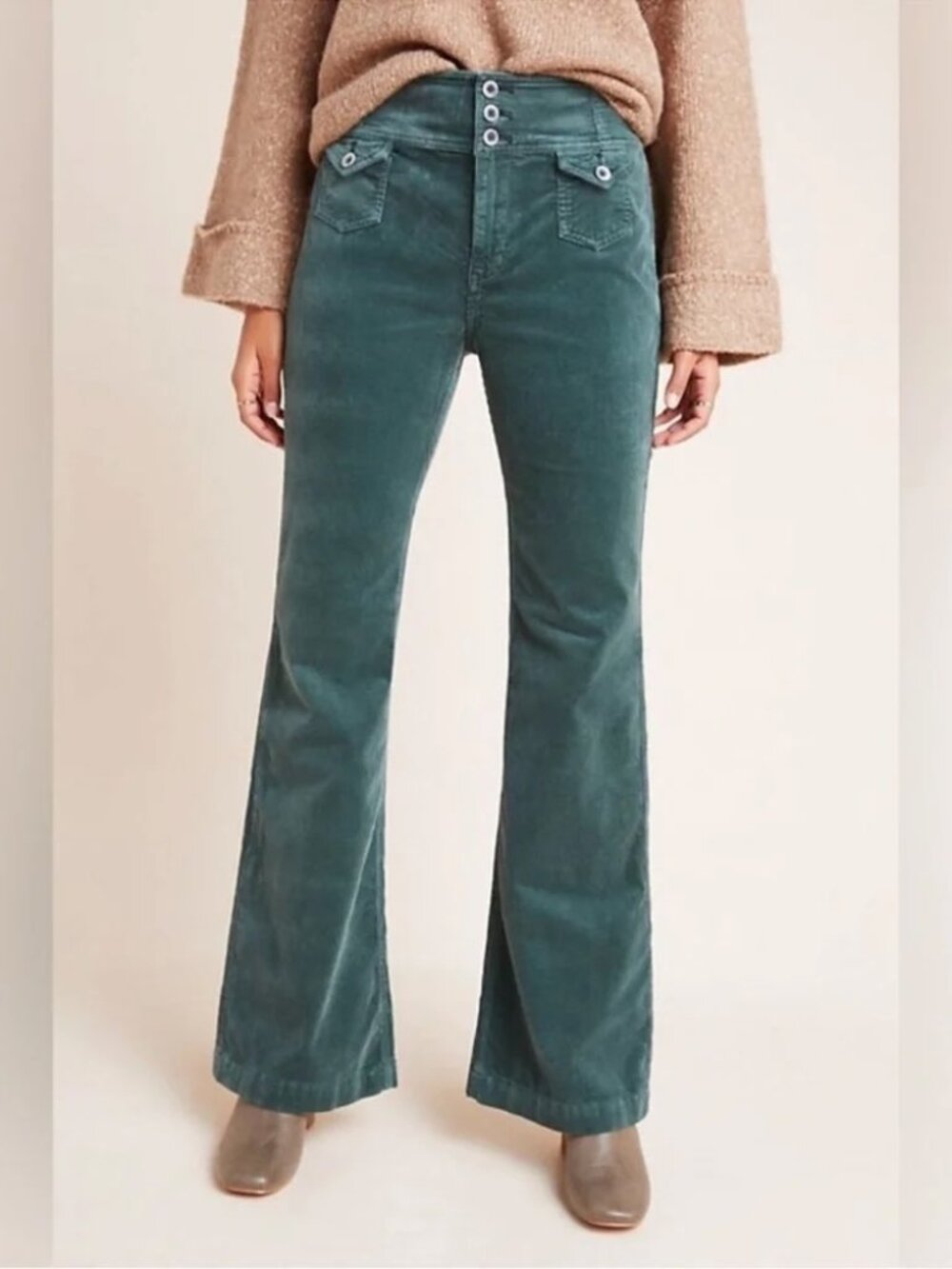 Anthropologie Pilcro High-Rise Trouser Bootcut Corduroy Pants Turquoise sz 32